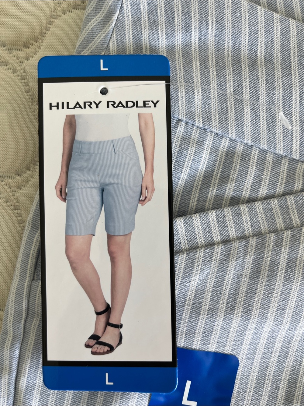 Hilary Radley Light Blue and White Pinstripe Bermuda Shorts